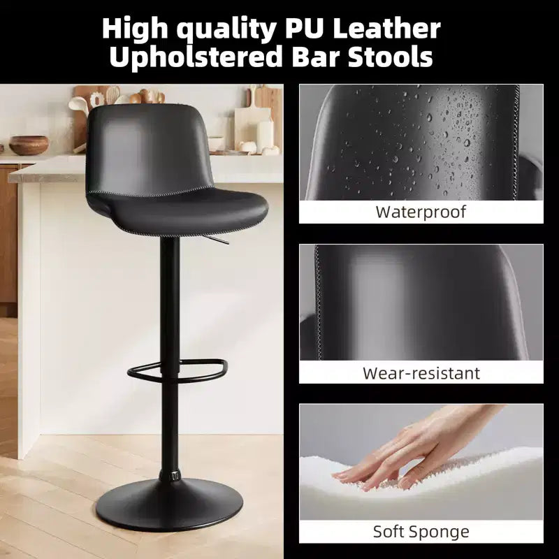 Lot de 2 tabourets de bar pivotants avec assise rembourrée et repose-pieds, dossier en cuir PU pour comptoir de salle à manger