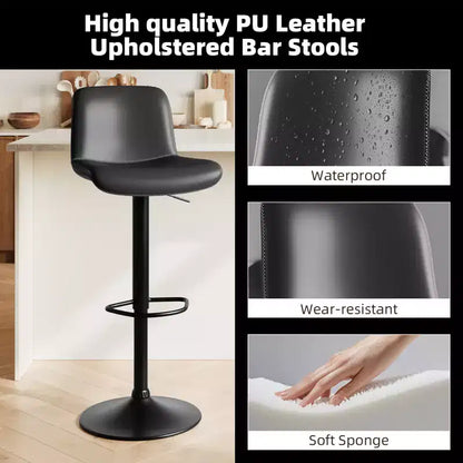 Lot de 2 tabourets de bar pivotants avec assise rembourrée et repose-pieds, dossier en cuir PU pour comptoir de salle à manger