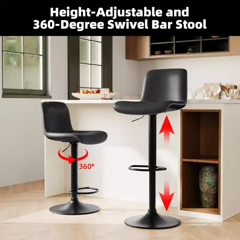 Lot de 2 tabourets de bar pivotants avec assise rembourrée et repose-pieds, dossier en cuir PU pour comptoir de salle à manger