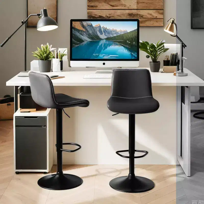 Lot de 2 tabourets de bar pivotants avec assise rembourrée et repose-pieds, dossier en cuir PU pour comptoir de salle à manger