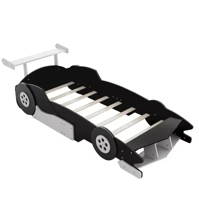Bellemave Lit de voiture de course double tailleLit de voiture cool avec étagères de rangement, lit de voiture avec roues pour garçons et fillesNoir