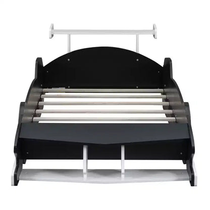 Bellemave Lit de voiture de course double tailleLit de voiture cool avec étagères de rangement, lit de voiture avec roues pour garçons et fillesNoir