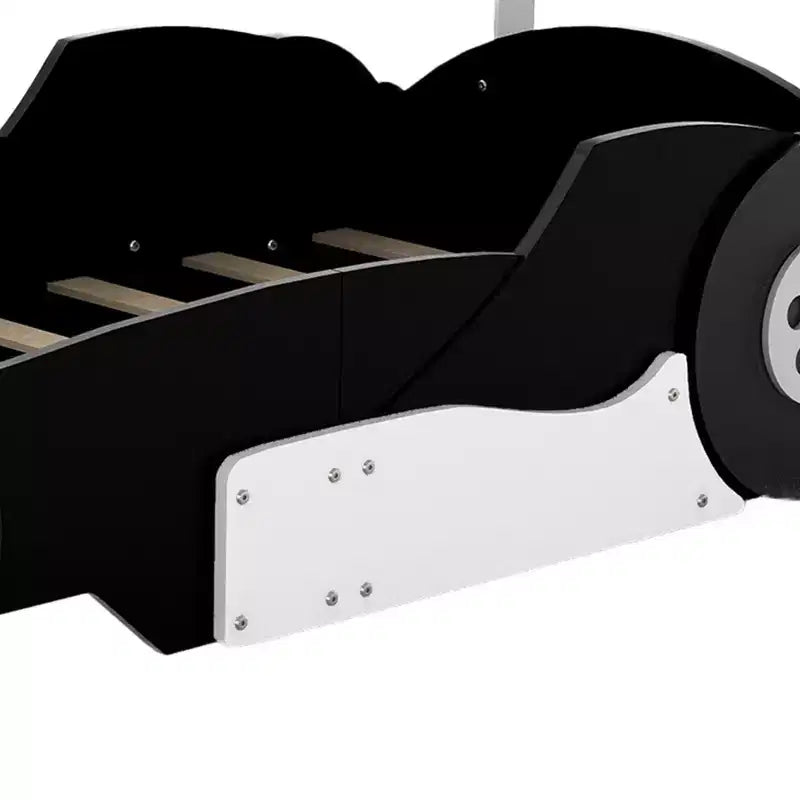 Bellemave Lit de voiture de course double tailleLit de voiture cool avec étagères de rangement, lit de voiture avec roues pour garçons et fillesNoir