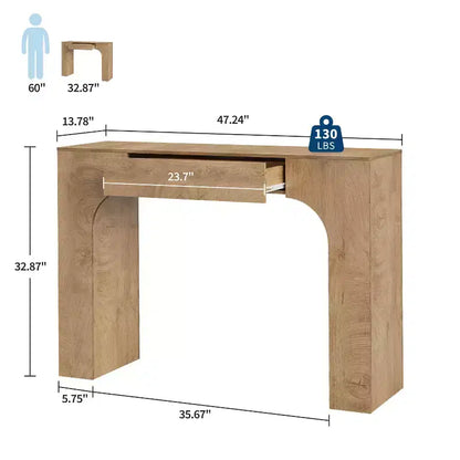 Console rustique de 119 cm avec tiroir, longue table de canapé pour derrière le canapé, table d'entrée et de couloir rustique pour salon, chêne