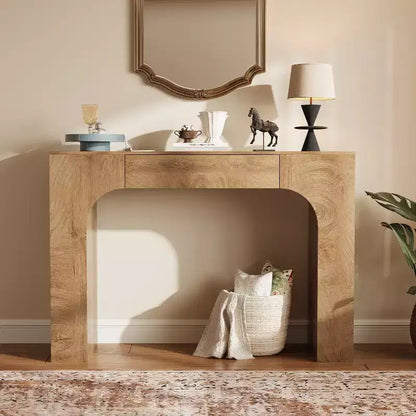 47-Inch Farmhouse Console Table with Drawer, Long Sofa Table for Behind Couch, Rustic Entryway and Hallway Table for Living Room Oak