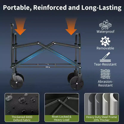 Chariot pliant portable robuste, capacité de 109 kg avec roues et freins, poignée réglable, pliable pour le camping, les courses et le rangement