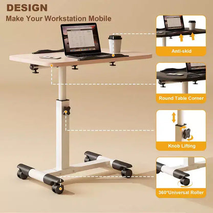 Table de lit à roulettes, table d'appoint pliable, table de chevet roulante, bureau debout à hauteur réglable, postes de travail informatiques pour le bureau à domicile