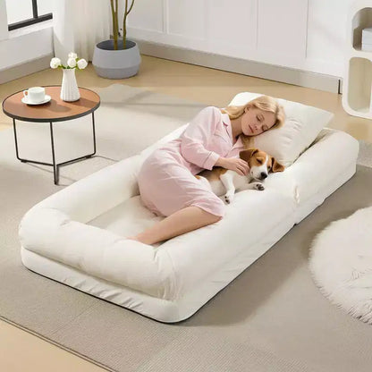 Canapé-lit paresseux réglable 5 positions GustoWave 64.9'', lit pour chien humain rembourré pour adultes et animaux de compagnie, chaise longue de sol pliable