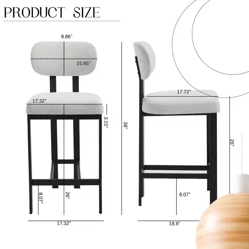 Okak Lot de 2 tabourets de bar à hauteur de comptoir en tissu rembourré pour salles à manger, chaises sans accoudoirs, tabourets d'îlot de cuisine avec pieds en métal noir