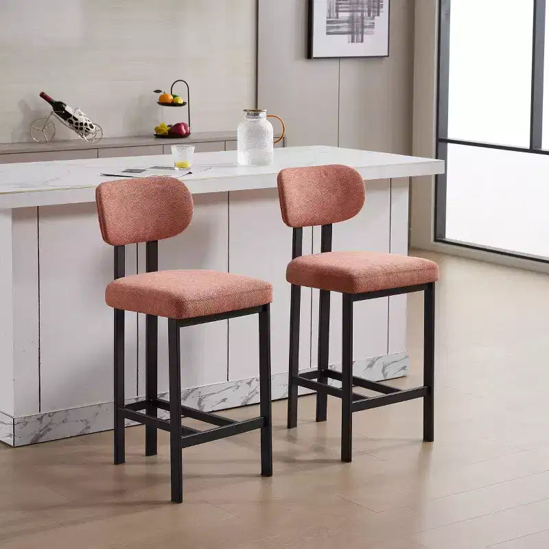 Okak Lot de 2 tabourets de bar à hauteur de comptoir en tissu rembourré pour salles à manger, chaises sans accoudoirs, tabourets d'îlot de cuisine avec pieds en métal noir