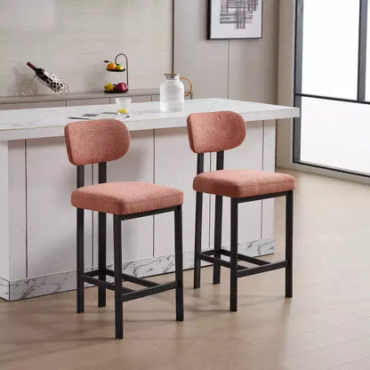 Okak Lot de 2 tabourets de bar à hauteur de comptoir en tissu rembourré pour salles à manger, chaises sans accoudoirs, tabourets d'îlot de cuisine avec pieds en métal noir