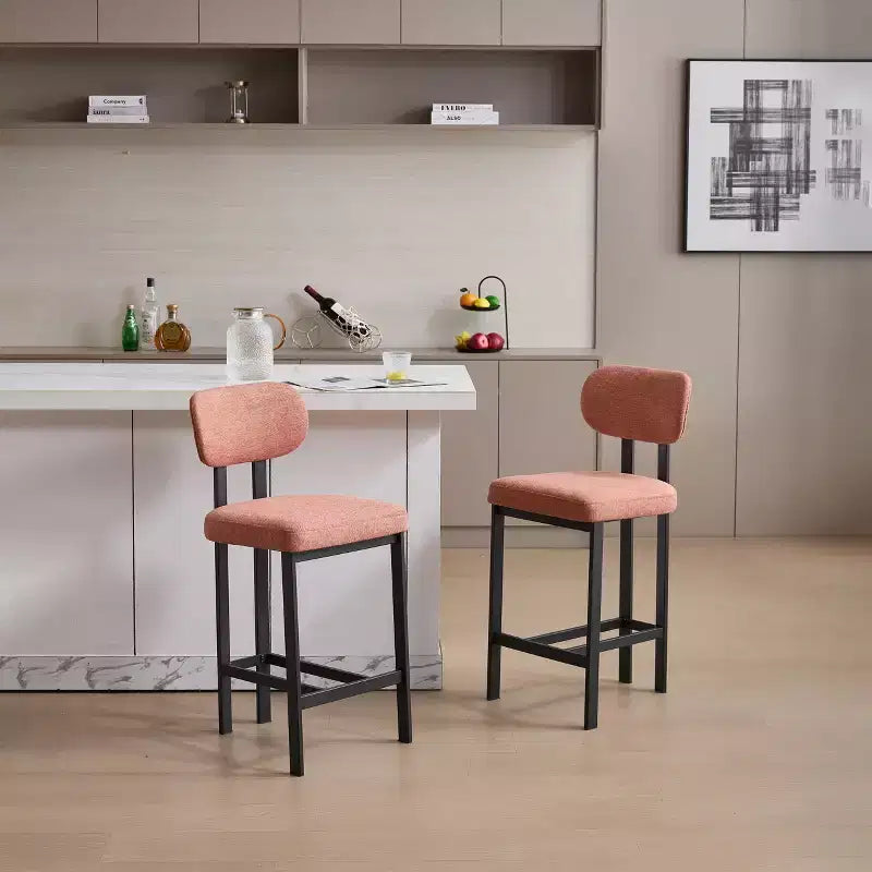 Okak Lot de 2 tabourets de bar à hauteur de comptoir en tissu rembourré pour salles à manger, chaises sans accoudoirs, tabourets d'îlot de cuisine avec pieds en métal noir