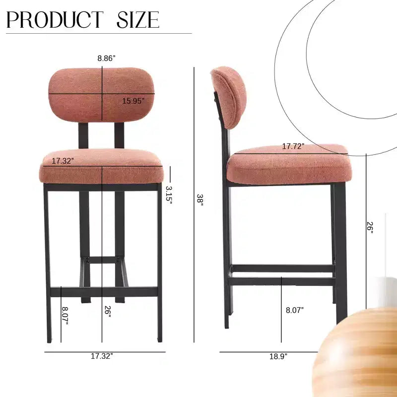 Okak Lot de 2 tabourets de bar à hauteur de comptoir en tissu rembourré pour salles à manger, chaises sans accoudoirs, tabourets d'îlot de cuisine avec pieds en métal noir