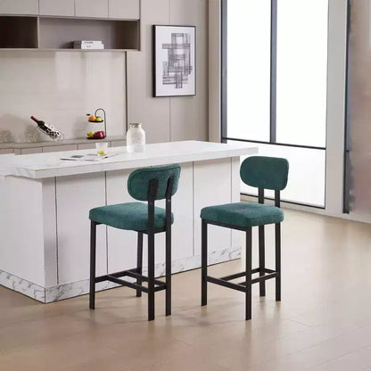 Okak Lot de 2 tabourets de bar à hauteur de comptoir en tissu rembourré pour salles à manger, chaises sans accoudoirs, tabourets d'îlot de cuisine avec pieds en métal noir