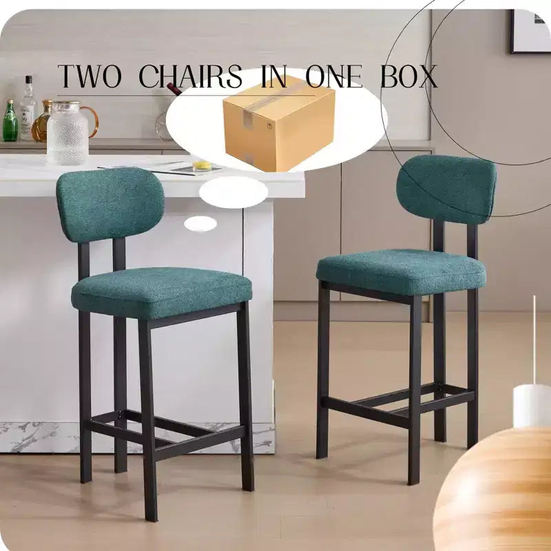 Okak Lot de 2 tabourets de bar à hauteur de comptoir en tissu rembourré pour salles à manger, chaises sans accoudoirs, tabourets d'îlot de cuisine avec pieds en métal noir