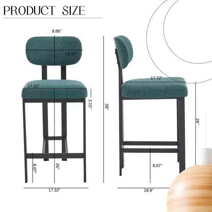 Okak Lot de 2 tabourets de bar à hauteur de comptoir en tissu rembourré pour salles à manger, chaises sans accoudoirs, tabourets d'îlot de cuisine avec pieds en métal noir