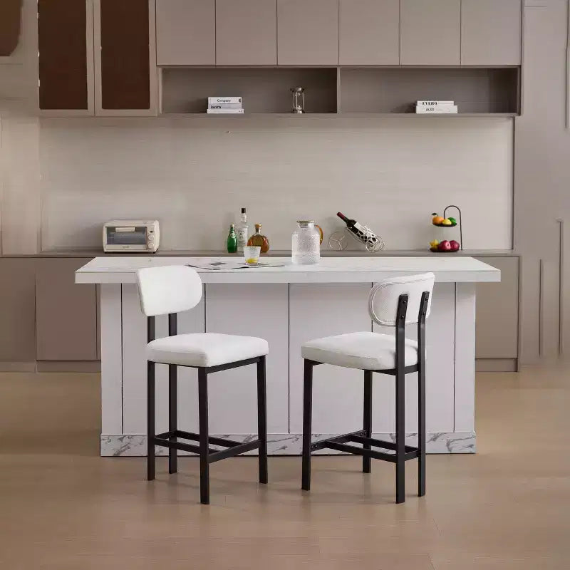 Okak Lot de 2 tabourets de bar à hauteur de comptoir en tissu rembourré pour salles à manger, chaises sans accoudoirs, tabourets d'îlot de cuisine avec pieds en métal noir