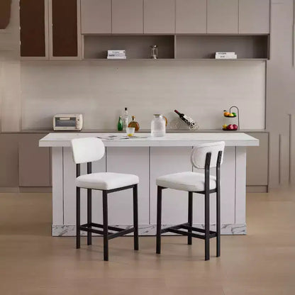 Okak Lot de 2 tabourets de bar à hauteur de comptoir en tissu rembourré pour salles à manger, chaises sans accoudoirs, tabourets d'îlot de cuisine avec pieds en métal noir