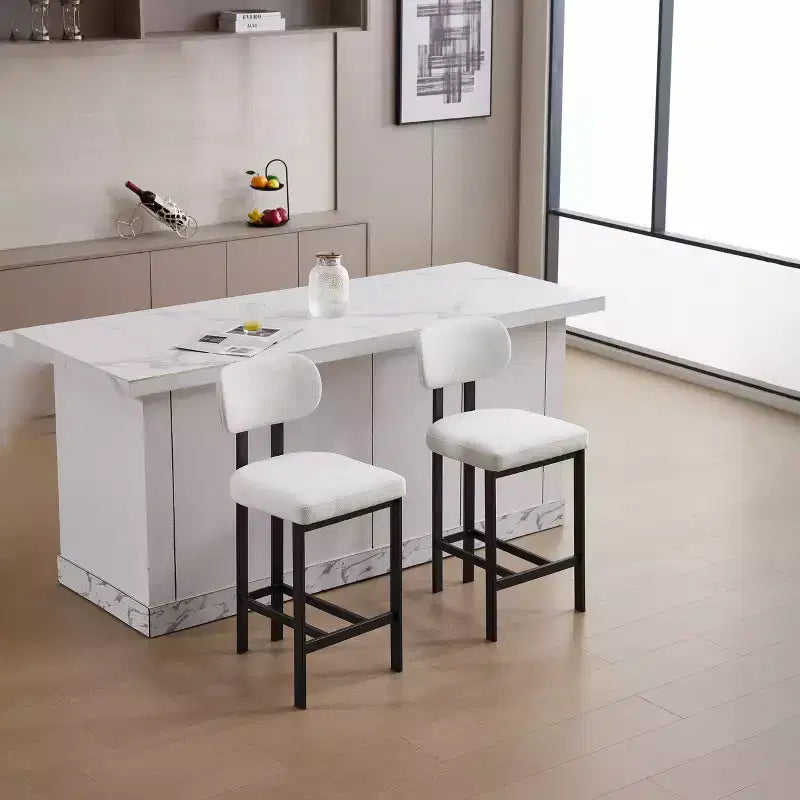 Okak Lot de 2 tabourets de bar à hauteur de comptoir en tissu rembourré pour salles à manger, chaises sans accoudoirs, tabourets d'îlot de cuisine avec pieds en métal noir