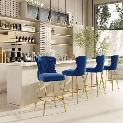Lot de 2 tabourets de bar à hauteur de comptoir Okak en similicuir pour salles à manger, îlots de cuisine, chaises à dossier capitonné avec pieds dorés