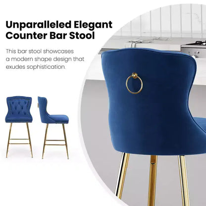 Lot de 2 tabourets de bar à hauteur de comptoir Okak en similicuir pour salles à manger, îlots de cuisine, chaises à dossier capitonné avec pieds dorés