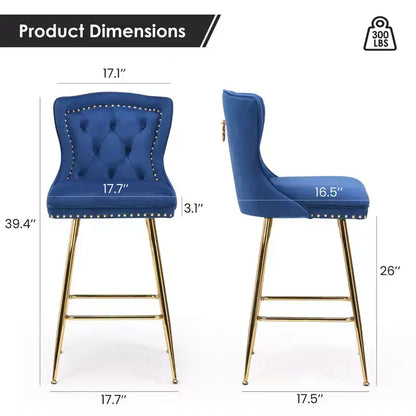 Lot de 2 tabourets de bar à hauteur de comptoir Okak en similicuir pour salles à manger, îlots de cuisine, chaises à dossier capitonné avec pieds dorés