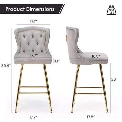 Lot de 2 tabourets de bar à hauteur de comptoir Okak en similicuir pour salles à manger, îlots de cuisine, chaises à dossier capitonné avec pieds dorés