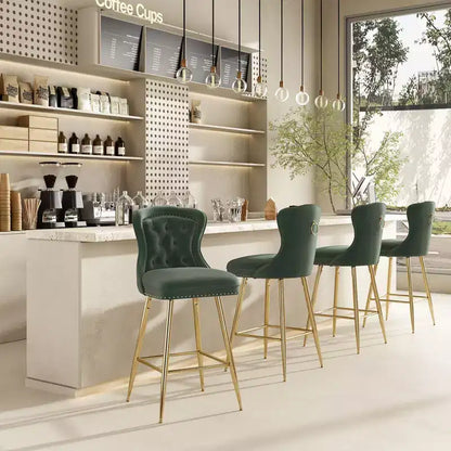 Lot de 2 tabourets de bar à hauteur de comptoir Okak en similicuir pour salles à manger, îlots de cuisine, chaises à dossier capitonné avec pieds dorés