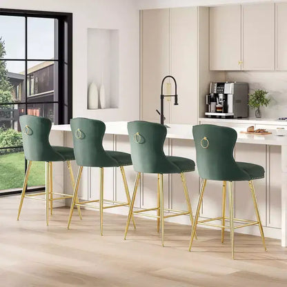 Lot de 2 tabourets de bar à hauteur de comptoir Okak en similicuir pour salles à manger, îlots de cuisine, chaises à dossier capitonné avec pieds dorés