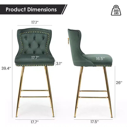 Lot de 2 tabourets de bar à hauteur de comptoir Okak en similicuir pour salles à manger, îlots de cuisine, chaises à dossier capitonné avec pieds dorés