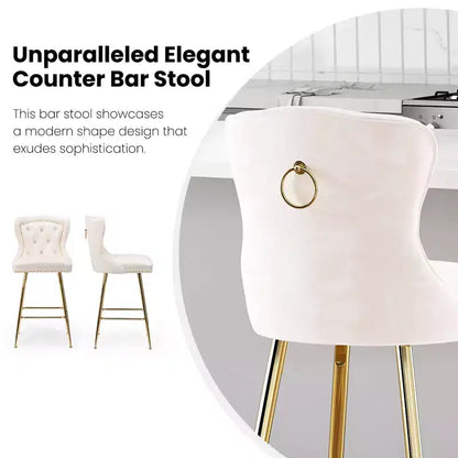 Lot de 2 tabourets de bar à hauteur de comptoir Okak en similicuir pour salles à manger, îlots de cuisine, chaises à dossier capitonné avec pieds dorés