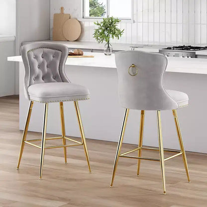Lot de 2 tabourets de bar à hauteur de comptoir Okak en similicuir pour salles à manger, îlots de cuisine, chaises à dossier capitonné avec pieds dorés