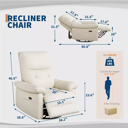 Fauteuil inclinable électrique GustoWave, fauteuil inclinable à bascule pivotant en cuir PU avec ports, fauteuil de canapé inclinable rembourré pour chambre de bébé, beige