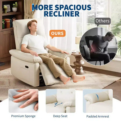 Fauteuil inclinable électrique GustoWave, fauteuil inclinable à bascule pivotant en cuir PU avec ports, fauteuil de canapé inclinable rembourré pour chambre de bébé, beige