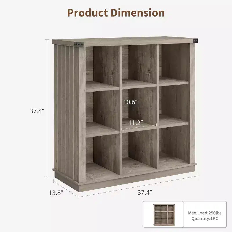 COZONY Étagère de rangement à 9 cubes de 37,4 po, bibliothèque horizontale à 3 niveaux style ferme pour salon et entrée