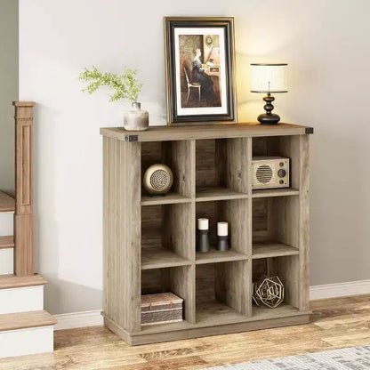 COZONY Étagère de rangement à 9 cubes de 37,4 po, bibliothèque horizontale à 3 niveaux style ferme pour salon et entrée