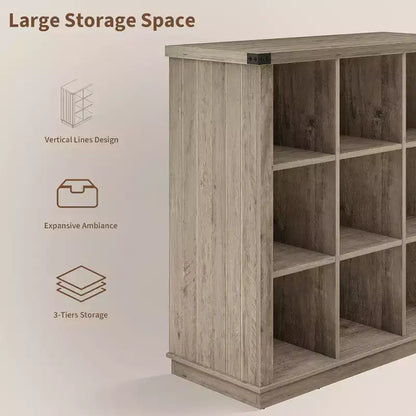 COZONY Étagère de rangement à 9 cubes de 37,4 po, bibliothèque horizontale à 3 niveaux style ferme pour salon et entrée