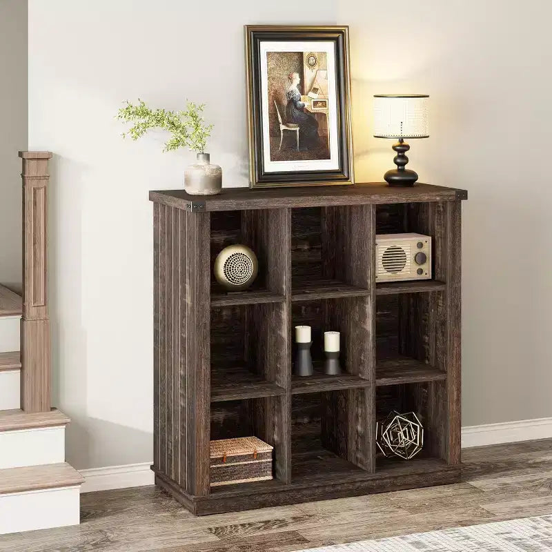 COZONY Étagère de rangement à 9 cubes de 37,4 po, bibliothèque horizontale à 3 niveaux style ferme pour salon et entrée