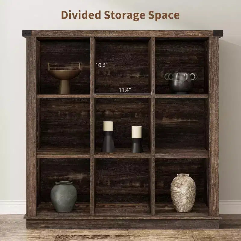 COZONY Étagère de rangement à 9 cubes de 37,4 po, bibliothèque horizontale à 3 niveaux style ferme pour salon et entrée
