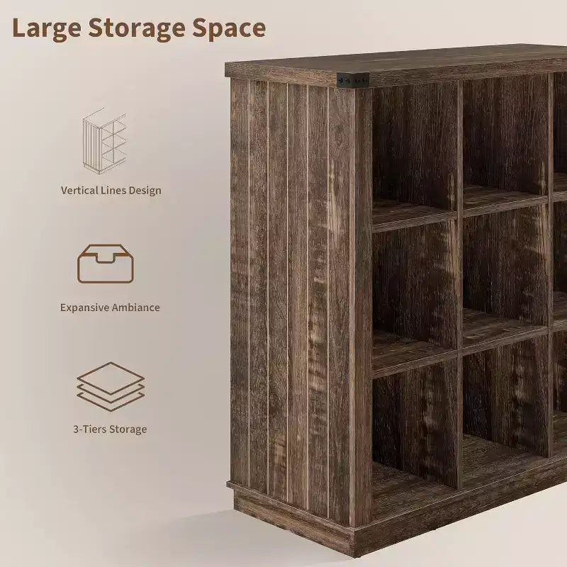 COZONY Étagère de rangement à 9 cubes de 37,4 po, bibliothèque horizontale à 3 niveaux style ferme pour salon et entrée