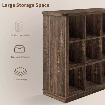 COZONY Étagère de rangement à 9 cubes de 37,4 po, bibliothèque horizontale à 3 niveaux style ferme pour salon et entrée