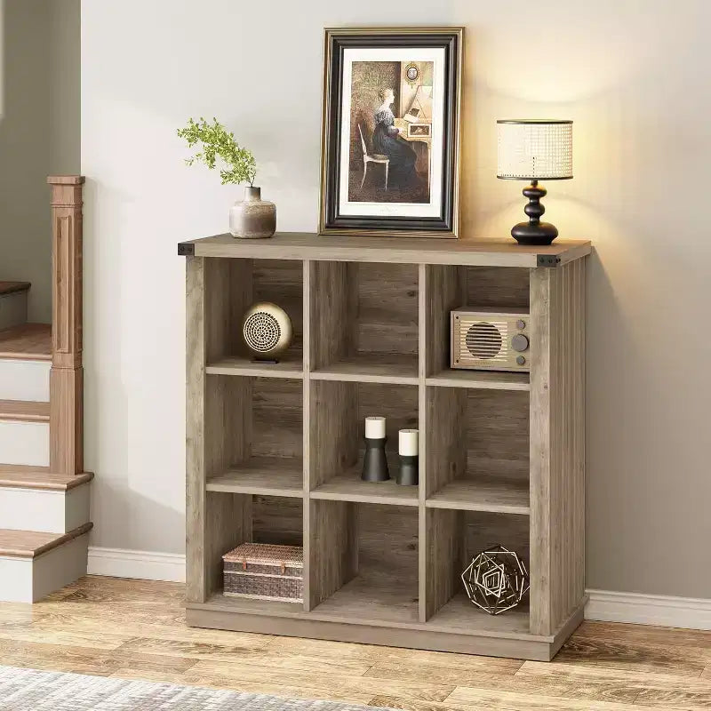 COZONY Étagère de rangement à 9 cubes de 37,4 po, bibliothèque horizontale à 3 niveaux style ferme pour salon et entrée