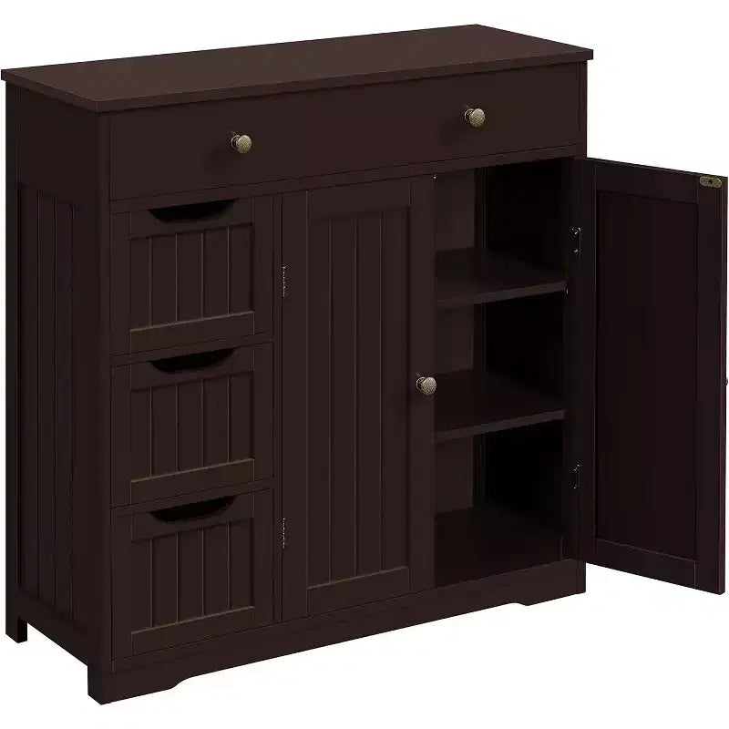 Dcolora Bathroom Free-Standing Floor Cabinet, Practical Storage Cabinet with 4 Drawers and 2 Doors