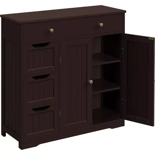Dcolora Bathroom Free-Standing Floor Cabinet, Practical Storage Cabinet with 4 Drawers and 2 Doors
