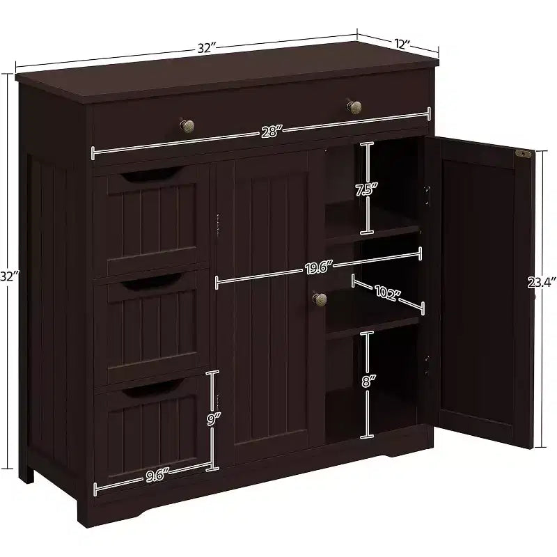 Meuble de salle de bain autoportant Dcolora, Armoire de rangement pratique avec 4 tiroirs et 2 portes