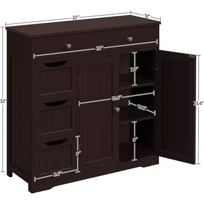 Meuble de salle de bain autoportant Dcolora, Armoire de rangement pratique avec 4 tiroirs et 2 portes