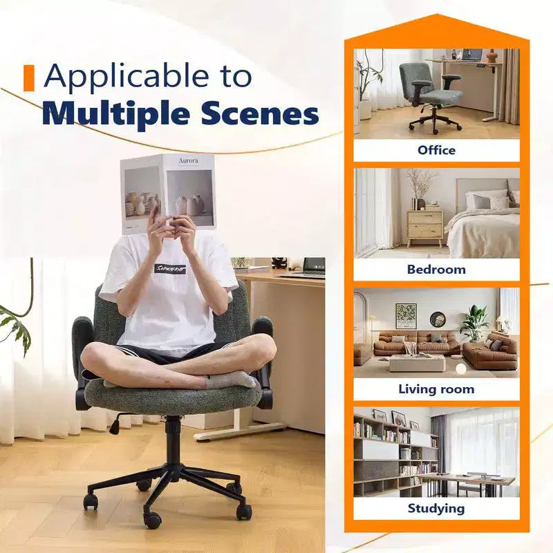 Karl Home | Fauteuil pivotant en chenille avec accoudoirs ajustables rabattables pour s'asseoir les jambes croisées