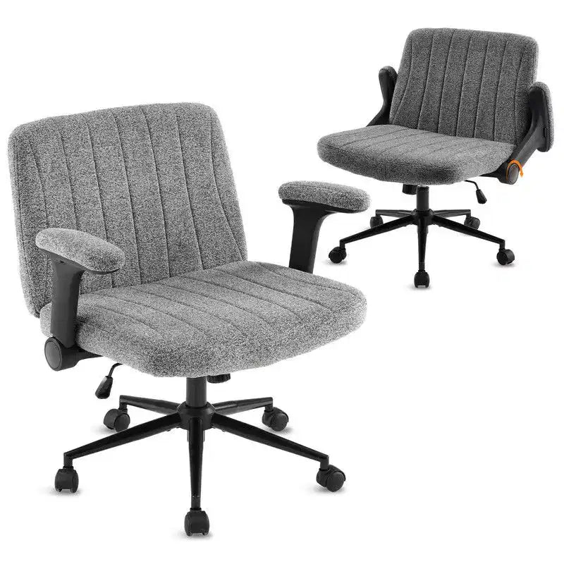Karl Home | Fauteuil pivotant en chenille avec accoudoirs ajustables rabattables pour s'asseoir les jambes croisées