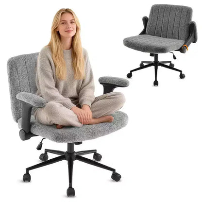 Karl Home | Fauteuil pivotant en chenille avec accoudoirs ajustables rabattables pour s'asseoir les jambes croisées