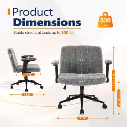 Karl Home | Fauteuil pivotant en chenille avec accoudoirs ajustables rabattables pour s'asseoir les jambes croisées